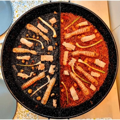 padella multigusto 2 gusti, Padella per paella divisa in 2 sezioni, 2 paella in 1