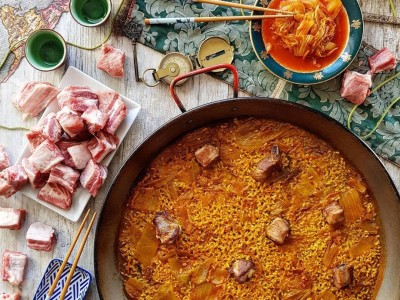 Ricetta @ricepaella: riso kimchi con costolette di maiale