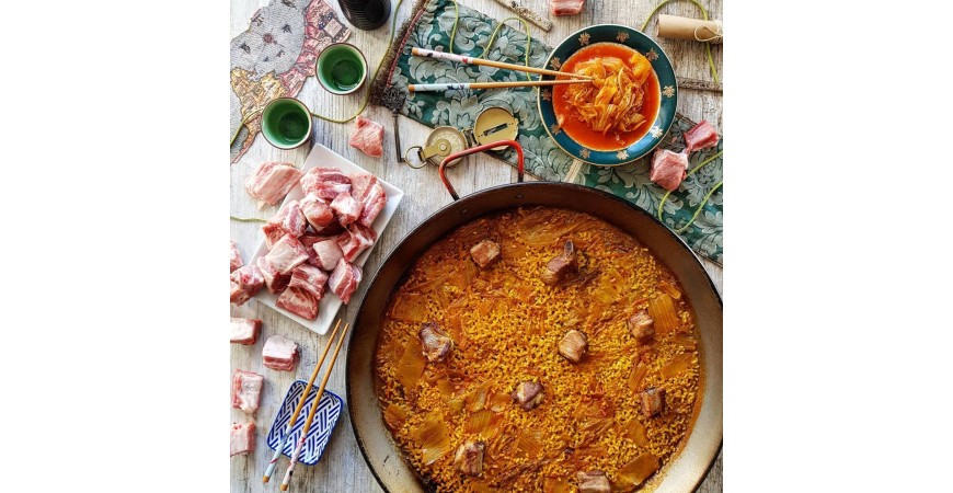 Ricetta @ricepaella: riso kimchi con costolette di maiale