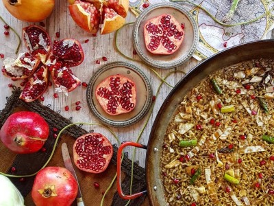 ricetta @ricepaella: Riso con melograno, cavolo e asparagi selvatici 