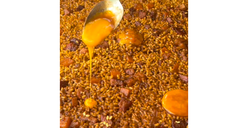 Ricetta di @fanaticook: Riso asciutto con maiale iberico e tuorlo di zucca stagionato