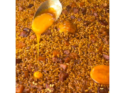 Ricetta di @fanaticook: Riso asciutto con maiale iberico e tuorlo di zucca stagionato